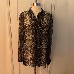 Ellie Tahari XL Silk Velvet Animal Print Blouse